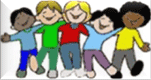 Illustration of 5 kids arm-in-arm smiling.